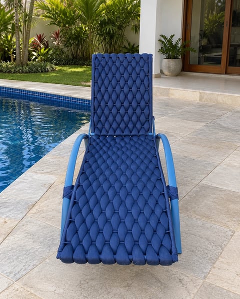 Espreguiçadeira Itapema com Regulagem - Estrutura em Aluminio Azul e Tricô Náutico Original Azul Marinho | Traços e Tramas