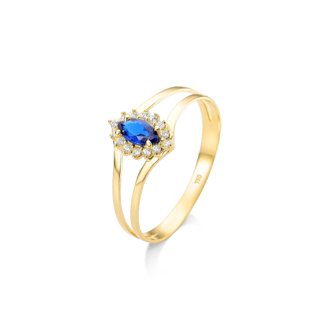 ANEL NAVETE AZUL E VOLTA CRAVEJADA EM ZIRCÔNIAS - OURO 18K | Everest Jóias