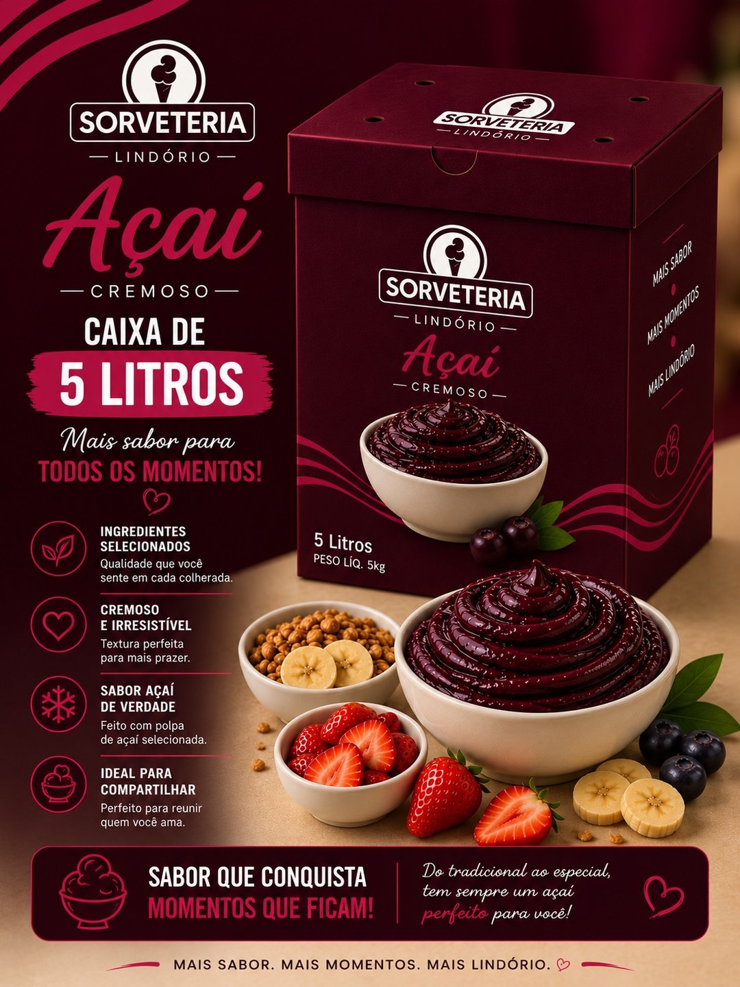CAIXA DE AÇAI 5 LITROS | SORVETERIA LINDORIO