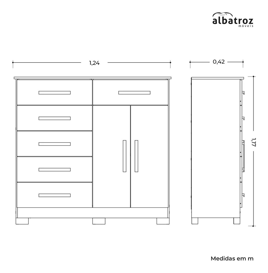 Cômoda Albatroz Xangai 6 gavetas e 2 Portas | ELETRO KIT (2)
