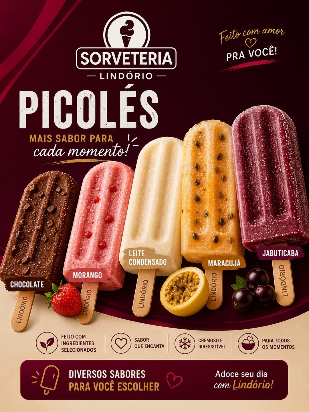 PICOLÉ COMUM - ESCOLHA SEUS SABORES À BASE DE ÀGUA | SORVETERIA LINDORIO