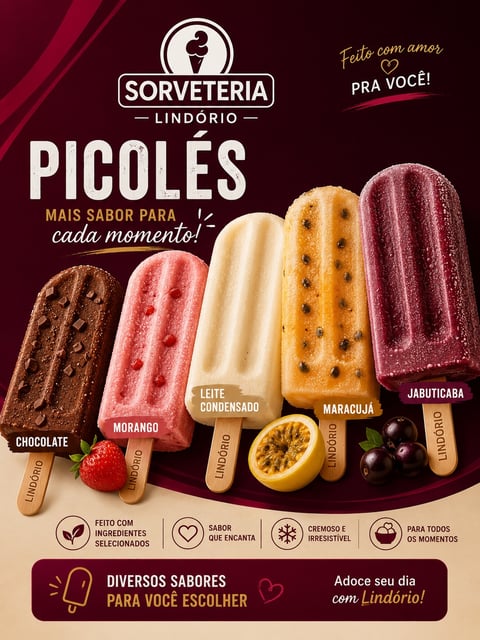 PICOLÉ COMUM - ESCOLHA SEUS SABORES À BASE DE ÀGUA | SORVETERIA LINDORIO