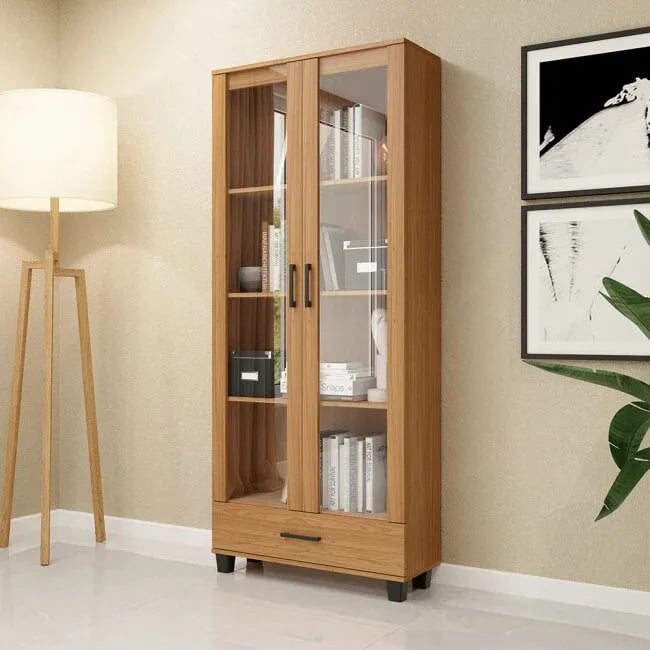 Estante Dalla Costa C58 com 2 Portas de Vidro 4 Prateleiras e 1 Gaveta | ELETRO KIT