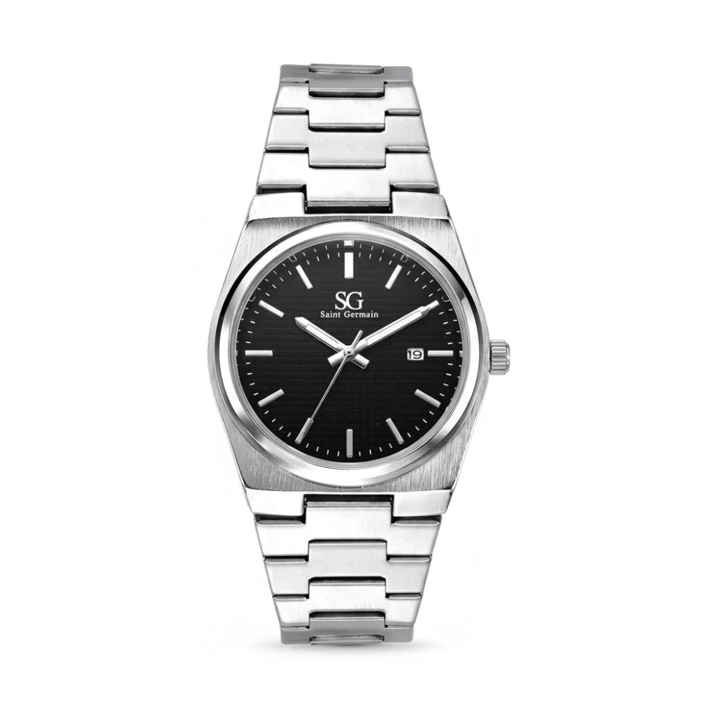 Relógio Masculino Quadrado Hudson Date Prata com Fundo Preto | Like Joias e Acessórios