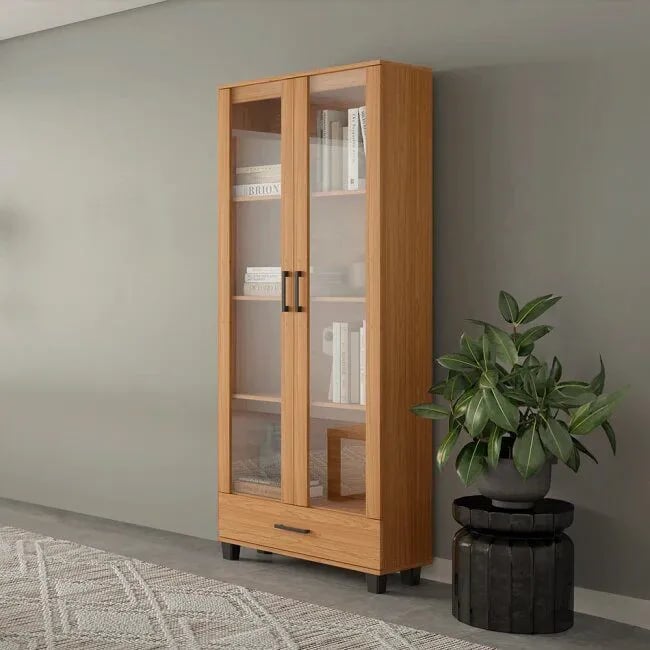 Estante Dalla Costa C58 com 2 Portas de Vidro 4 Prateleiras e 1 Gaveta | ELETRO KIT (2)