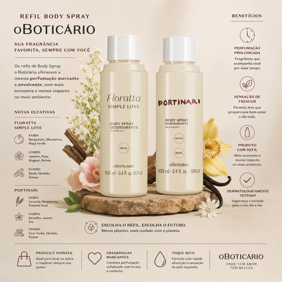Refil Body spray O BOTICARIO 100ml | Loja Chrysdape