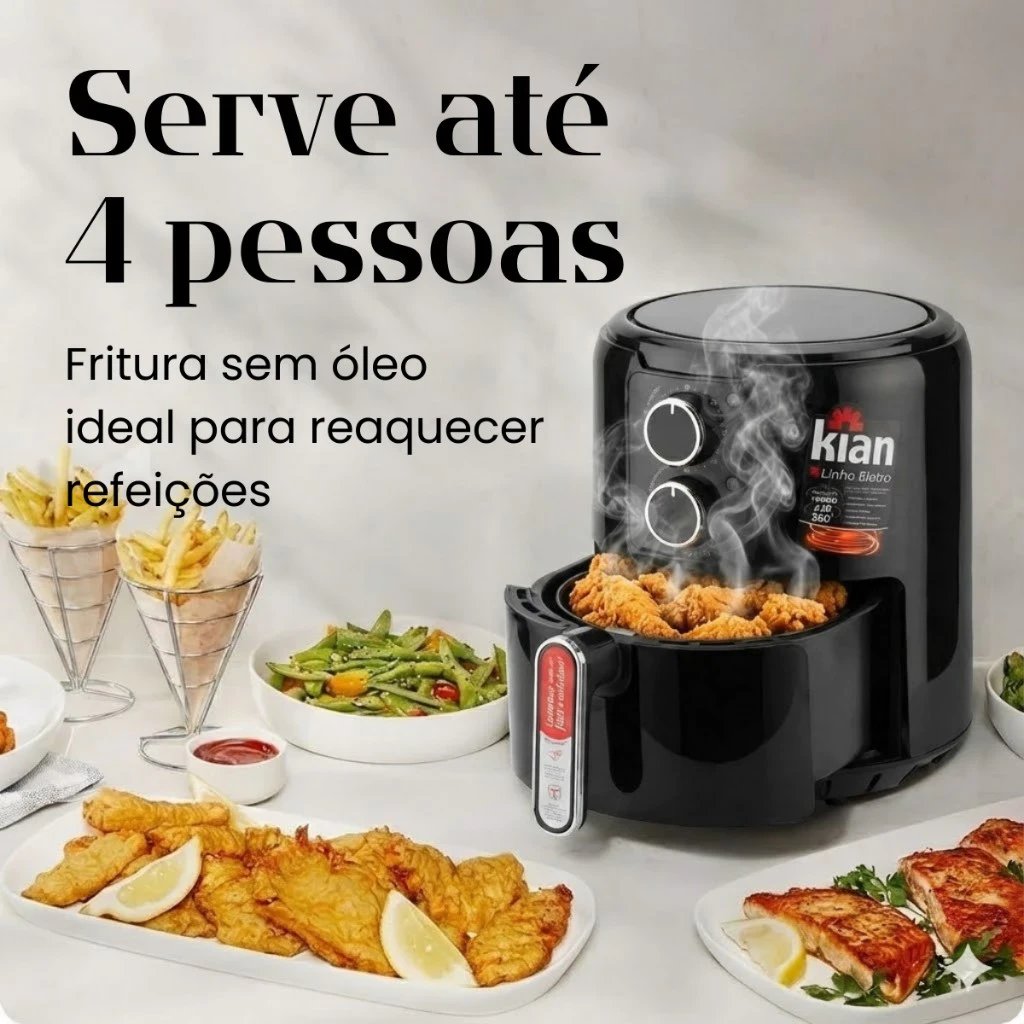 Air Fryer Kian Preta Fritadeira Saudável e Prática 220V 4,2L Sem Óleo Assa Rápido | Decoralar móveis e eletrodomésticos (3)
