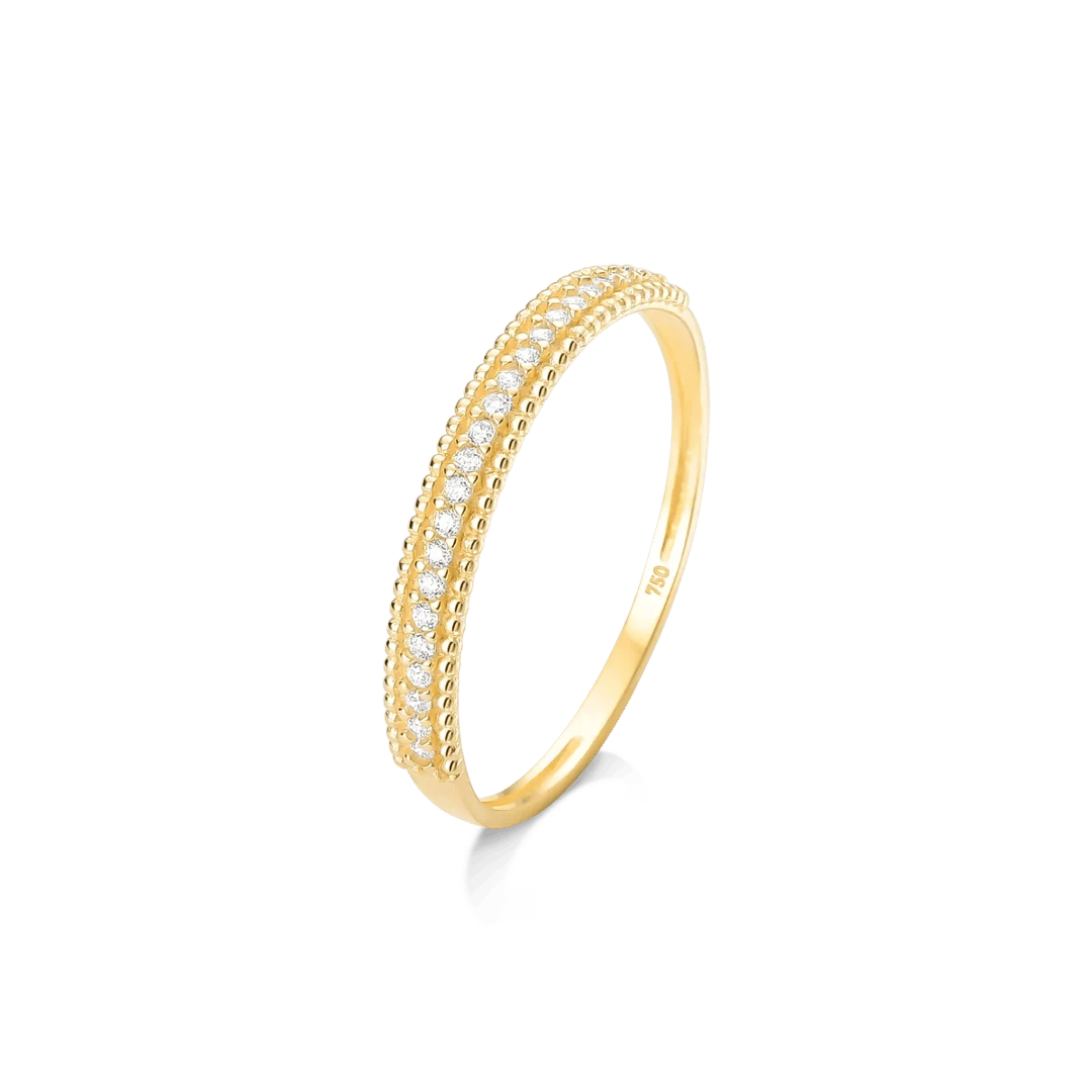 ANEL MEIA ALIANÇA CRAVEJADO EM ZIRCÔNIAS - OURO 18K | Everest Jóias