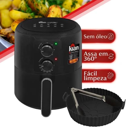 Air Fryer Kian Preta Fritadeira Saudável e Prática 220V 4,2L Sem Óleo Assa Rápido | Decoralar móveis e eletrodomésticos