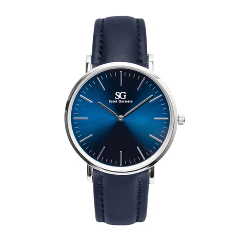 Relógio Minimalista Azul Pulseira de Couro Riverdale Blue Silver 40mm | Like Joias e Acessórios