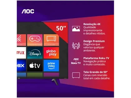Smart TV 50" AOC 4K DLED 50U7045/78G Roku TV Quad Core 3 HDMI | Decoralar móveis e eletrodomésticos (4)