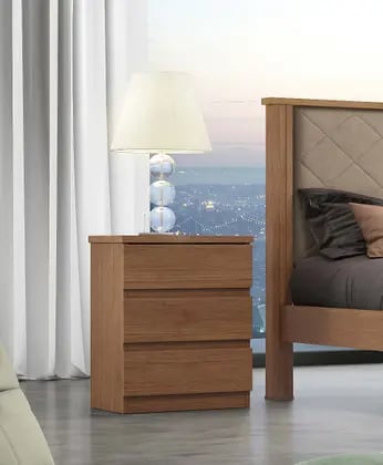 Mesa de Cabeceira Novo Horizonte Bari Gold com 3 Gavetas | ELETRO KIT