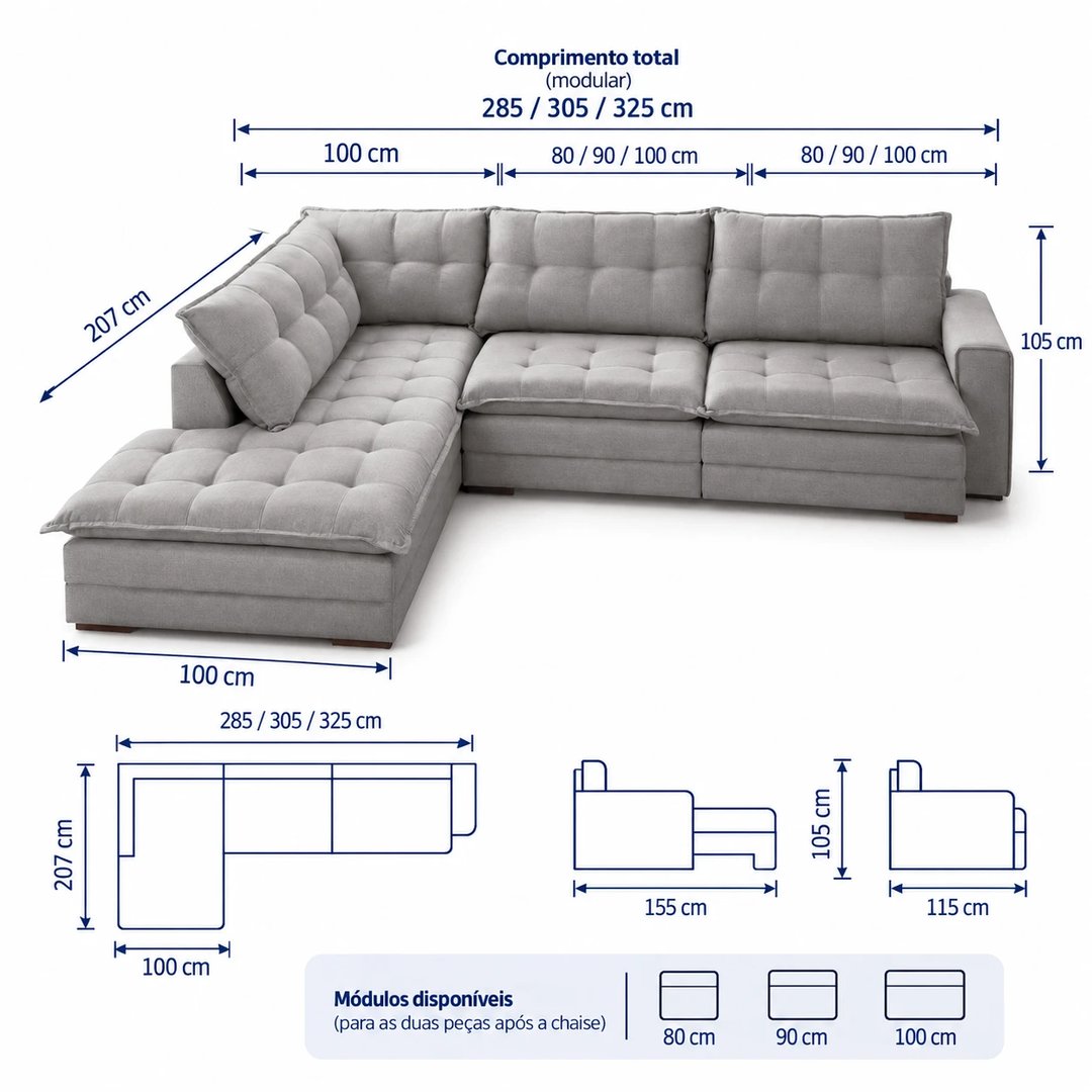 Sofá Maguimóveis Canto Retrátil Cristal 1062 | ELETRO KIT (2)