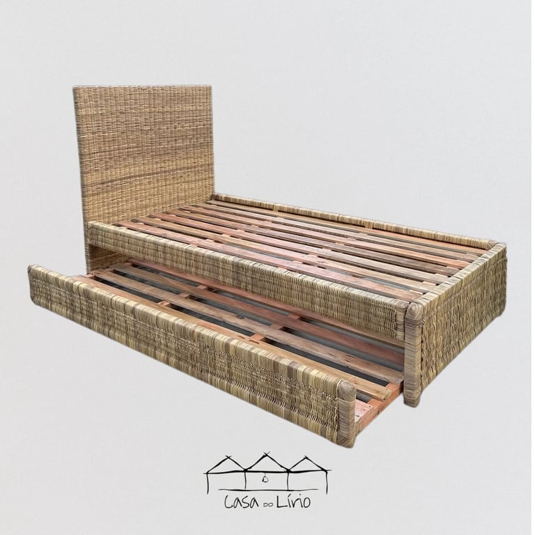Cama Caraíva Solteiro - Com Cama Auxiliar (Junco Natural) | Casa do Lírio