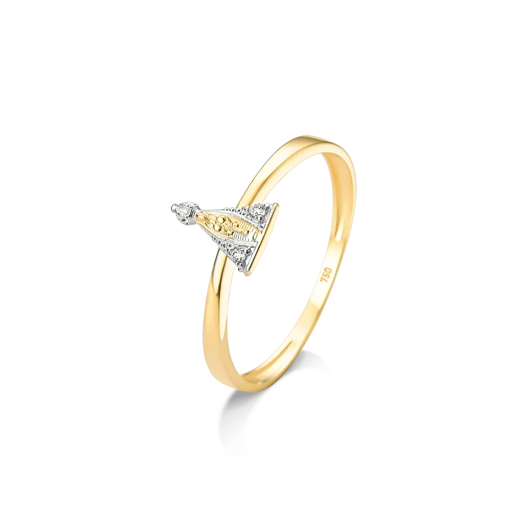 ANEL NOSSA SENHORA APARECIDA MANTO RODINADO COM ZIRCÔNIAS - OURO 18K | Everest Jóias