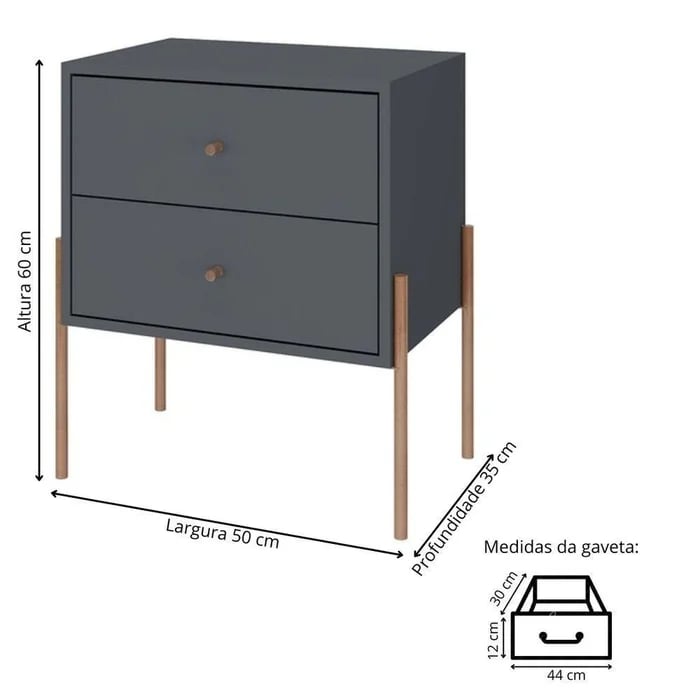 Mesa de Cabeceira Meyer Móveis Mini Criado com 2 Gavetas | ELETRO KIT (3)