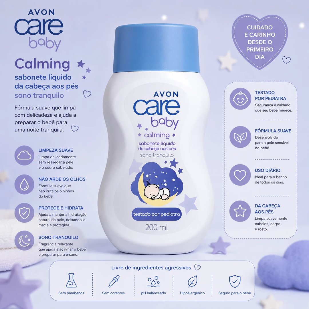 Sabonete Liquido Avon Care Baby 200ml CALMING | Loja Chrysdape