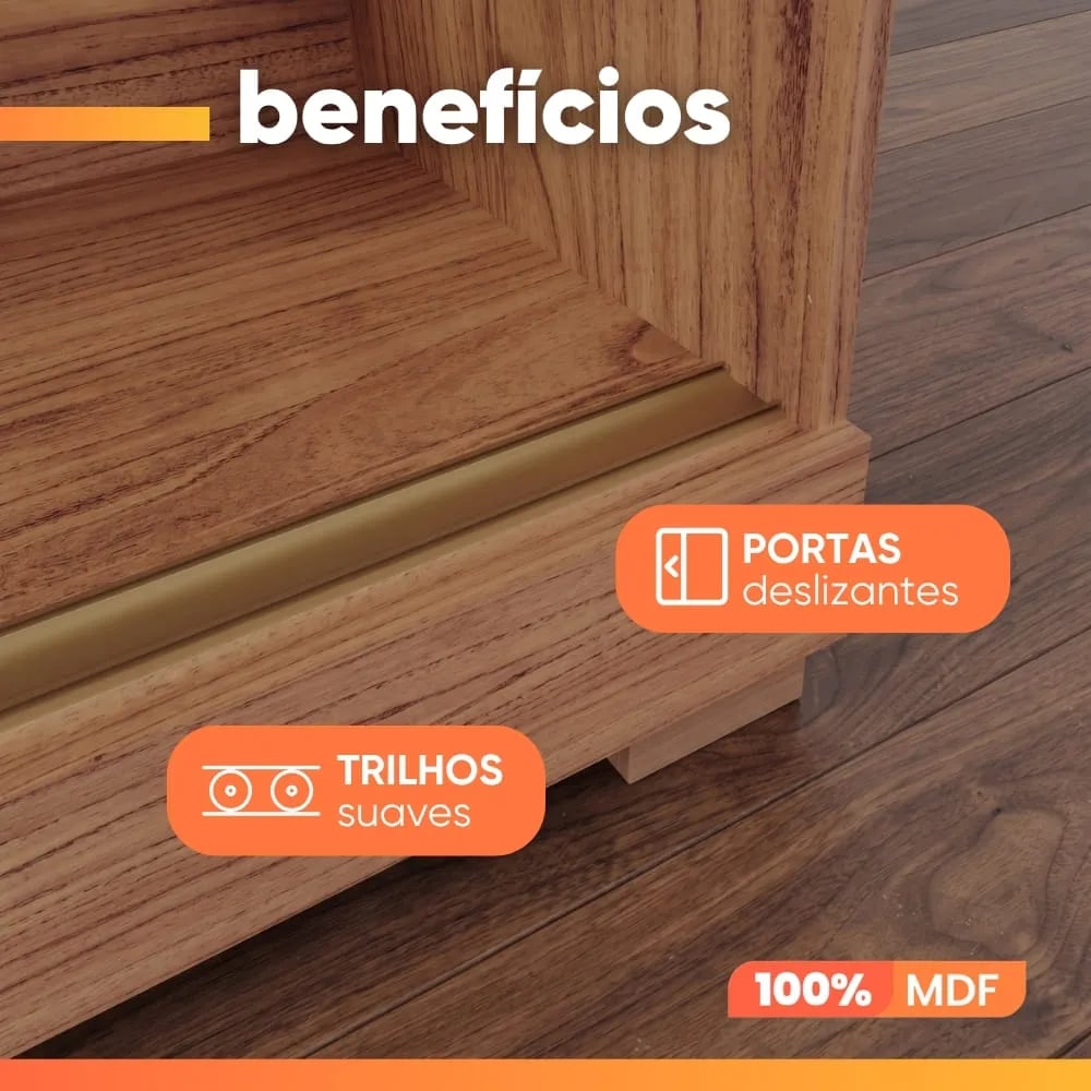 Roupeiro Panan Flora 2 Portas de Correr com Espelho e Pés | ELETRO KIT (5)
