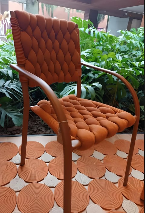 Cadeira Jurerê - Estrutura em Alumínio Fendi e Tricô Náutico Terracota | Traços e Tramas