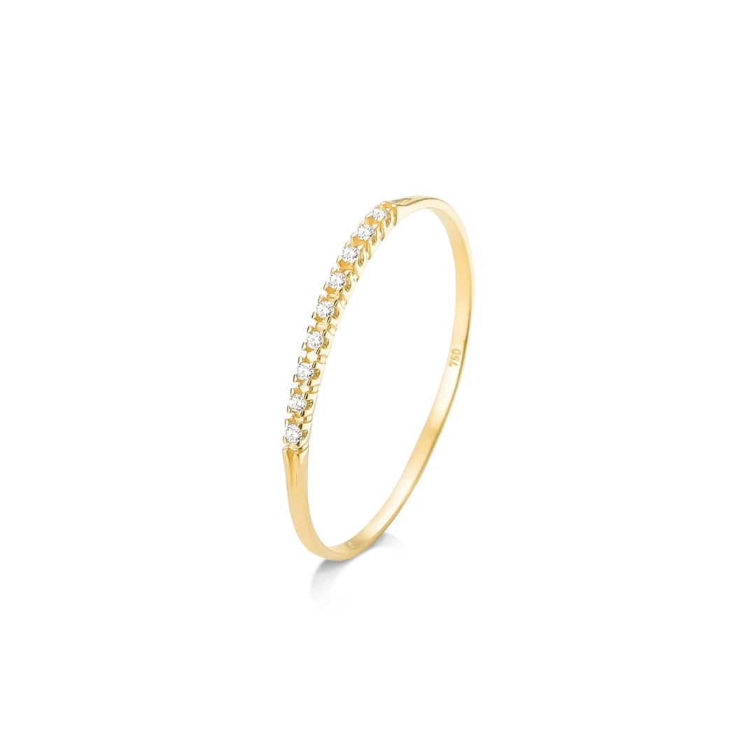 ANEL MEIA ALIANÇA COM 9 ZIRCÔNIAS DE 1MM - OURO 18K | Everest Jóias