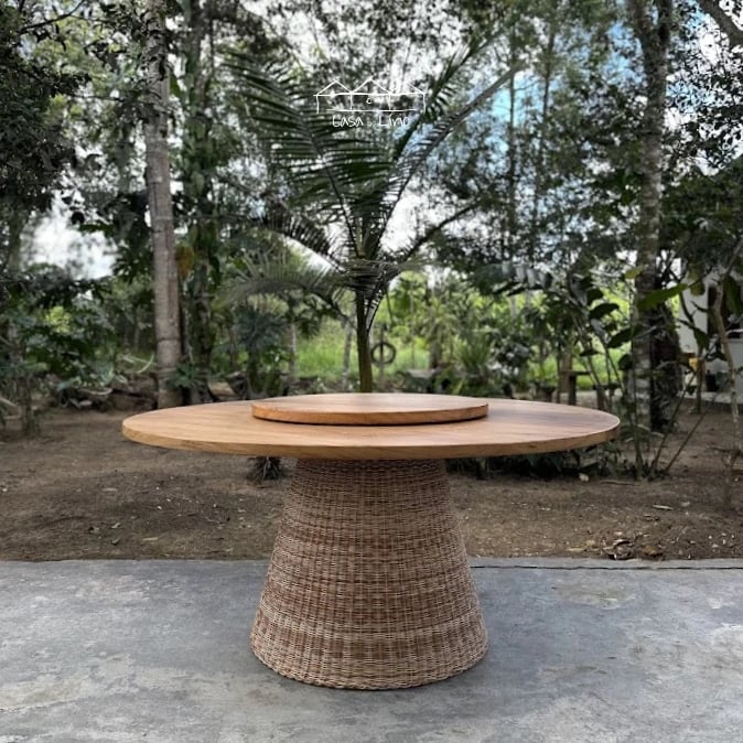 Mesa Cone Com Centro Giratório Em Junco Sintético | Casa do Lírio (3)