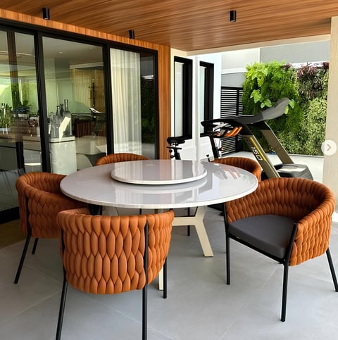 Cadeira Canadá - Estrutura em aluminio preto e Tricô Náutico Original Terracota | Traços e Tramas