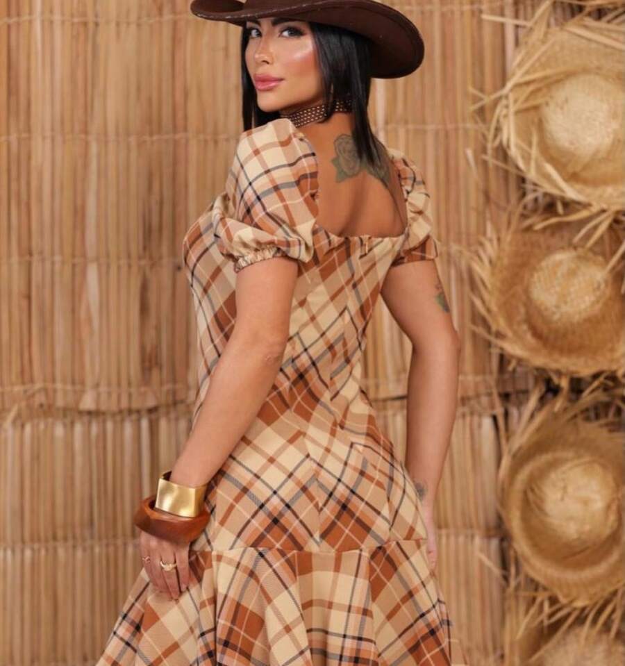 Vestido Feminino Xadrez Manga Princesa | Linqui