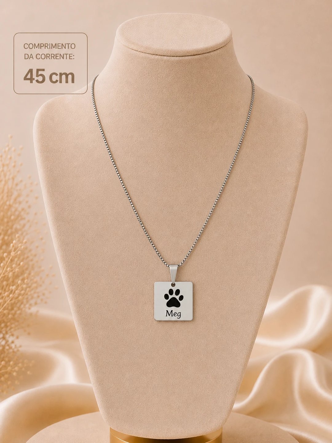 Colar Chapa Quadrada Personalizável - Aço Inox | Like Joias e Acessórios