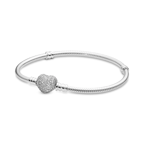 PANDORA | Bracelete Prata em Trama e Fecho Coração Brilhante | Like Joias e Acessórios