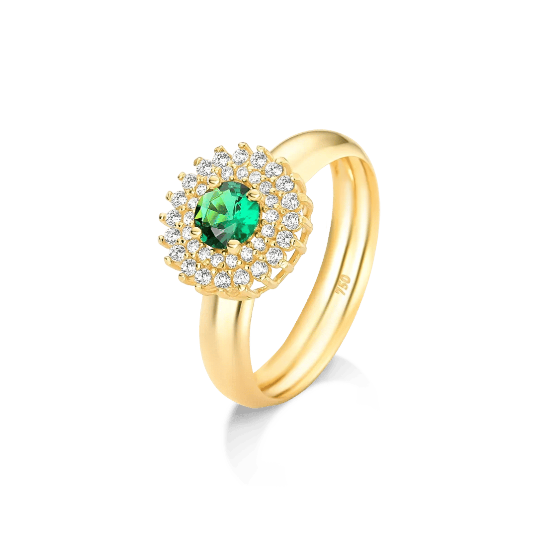 ANEL REDONDO VERDE E VOLTA CRAVEJADA EM ZIRCÔNIAS - OURO 18K | Everest Jóias