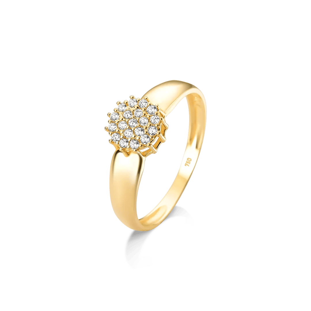ANEL CHUVEIRO DE FLORZINHA CRAVEJADO ZIRCÔNIAS - OURO 18K | Everest Jóias