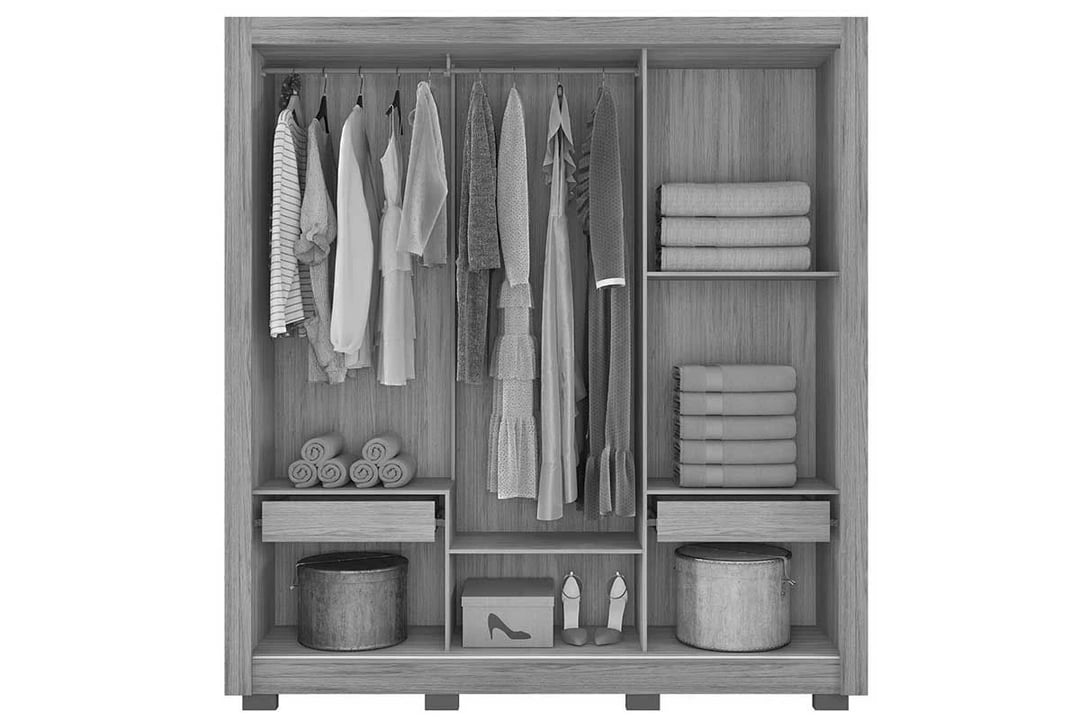 Guarda Roupa Casal 3 Portas de Correr (1 C/ Espelho) e 2 Gavetas Chile Branco - Caemmun | Decoralar móveis e eletrodomésticos (2)