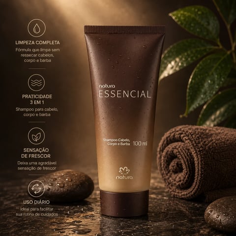 Shampoo Cabelo, Corpo e Barba 100ml ESSENCIAL TRADICONAL MASCULINO | Loja Chrysdape