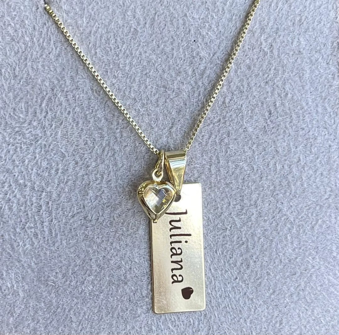 Colar Placa Retangular Personalizável - Banho de Ouro | Like Joias e Acessórios (2)