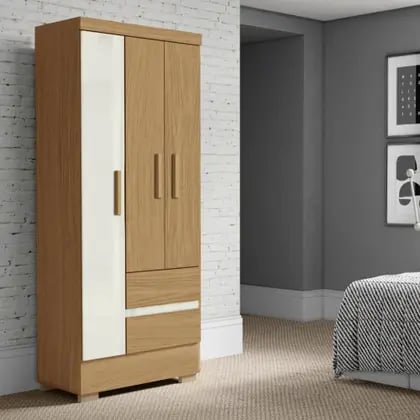Guarda-Roupa Solteiro 3 Portas 2 Gavetas com Pés Coimbra Aramóveis Cor: Atacama/Off White | Decoralar móveis e eletrodomésticos