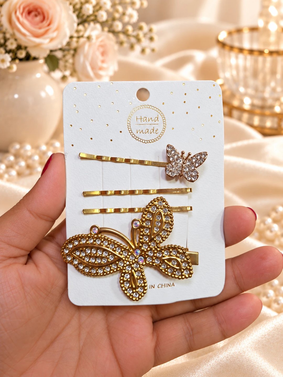 Presilhas douradas com strass kit com 04unids (02 OPÇÕES) | Loja Chrysdape